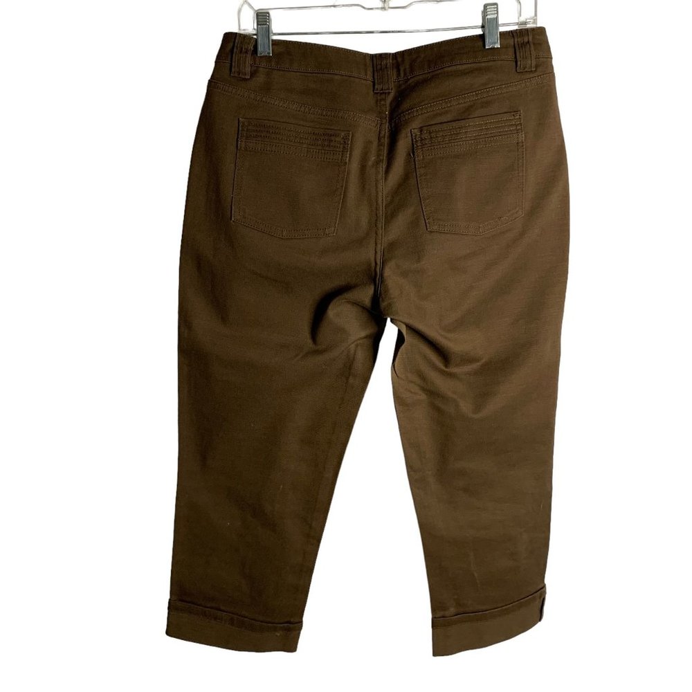 Liz Claiborne Mid Rise Capri Pants 8 Brown Pockets Belt Loops Cuffed Stretch - Picture 3 of 5